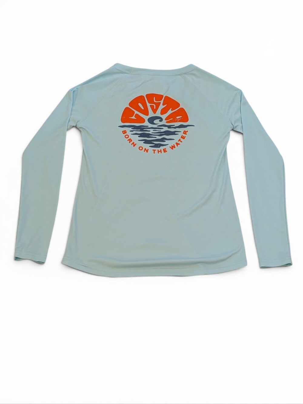 NWT Costa Women’s Long-Sleeve SPF Swim Top - Light Aqua with Navy Logo - Picture 3 of 4